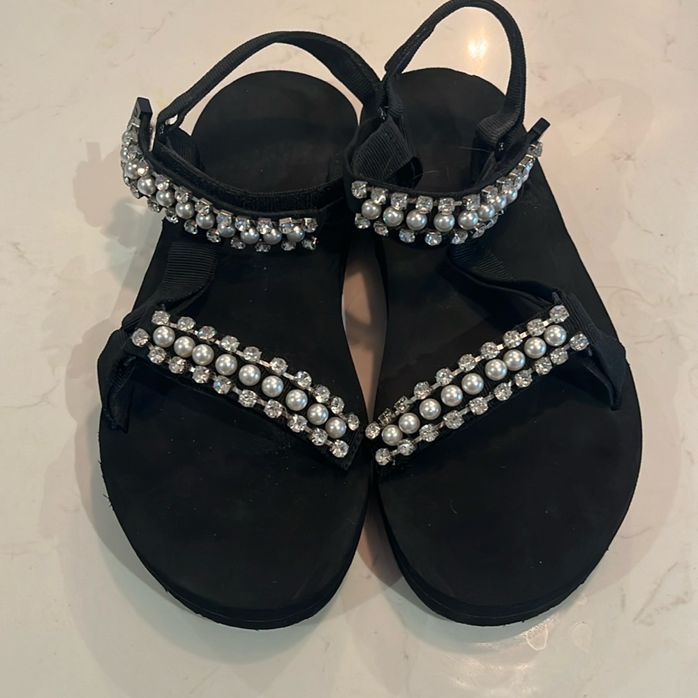 Maje Black Rhinestone Embellished Sandals